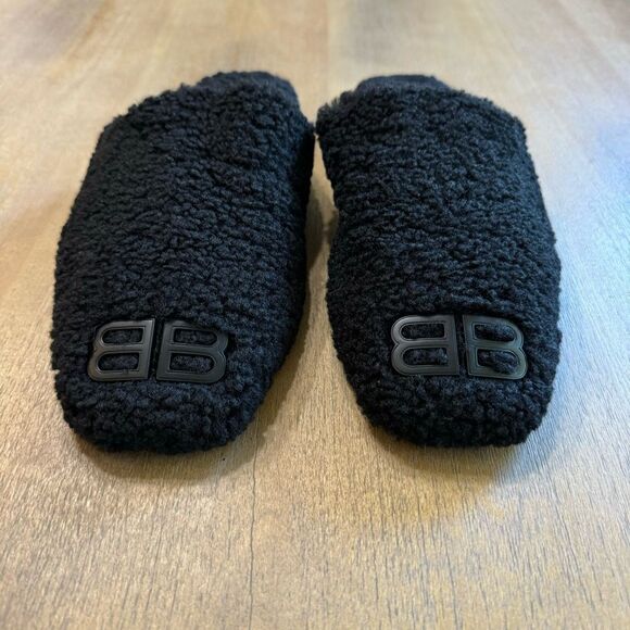Balenciaga Men's Faux Shearling Slip On Mules Black EU Size 41 Unisex - Picture 7 of 14